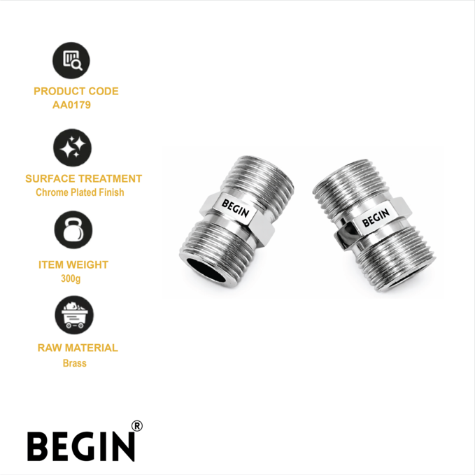 CP Hex Brass Nipple AA0179 – Chrome Plated 2pcs | Begin