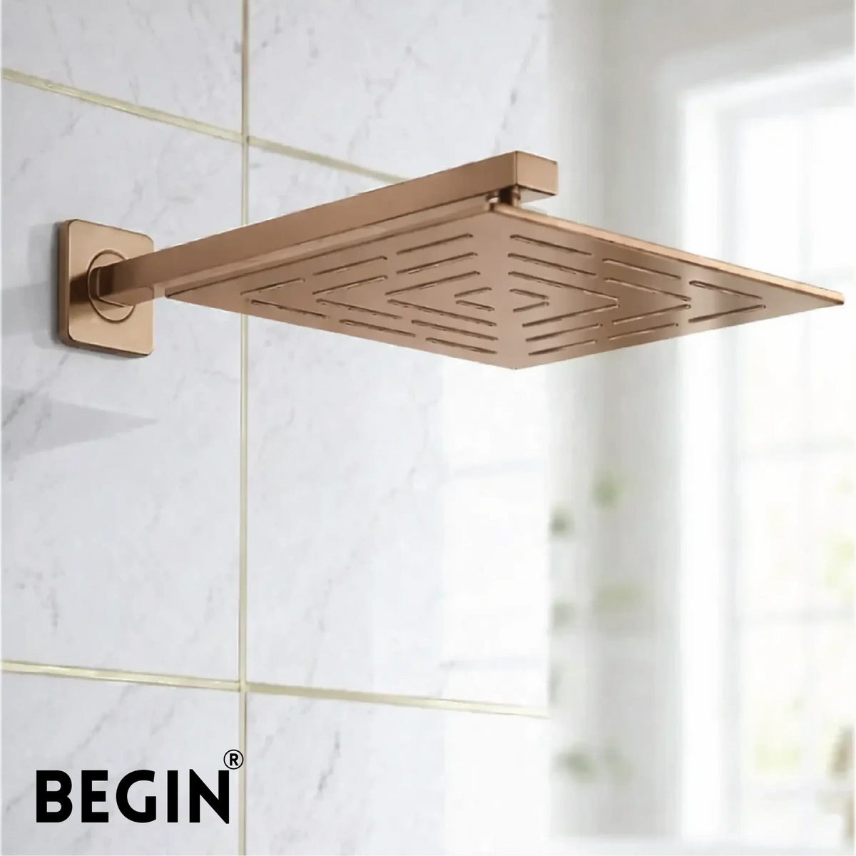 Rose Gold Rain Shower Head 12x12 AB3114RG – Overhead Shower | Begin Faucets