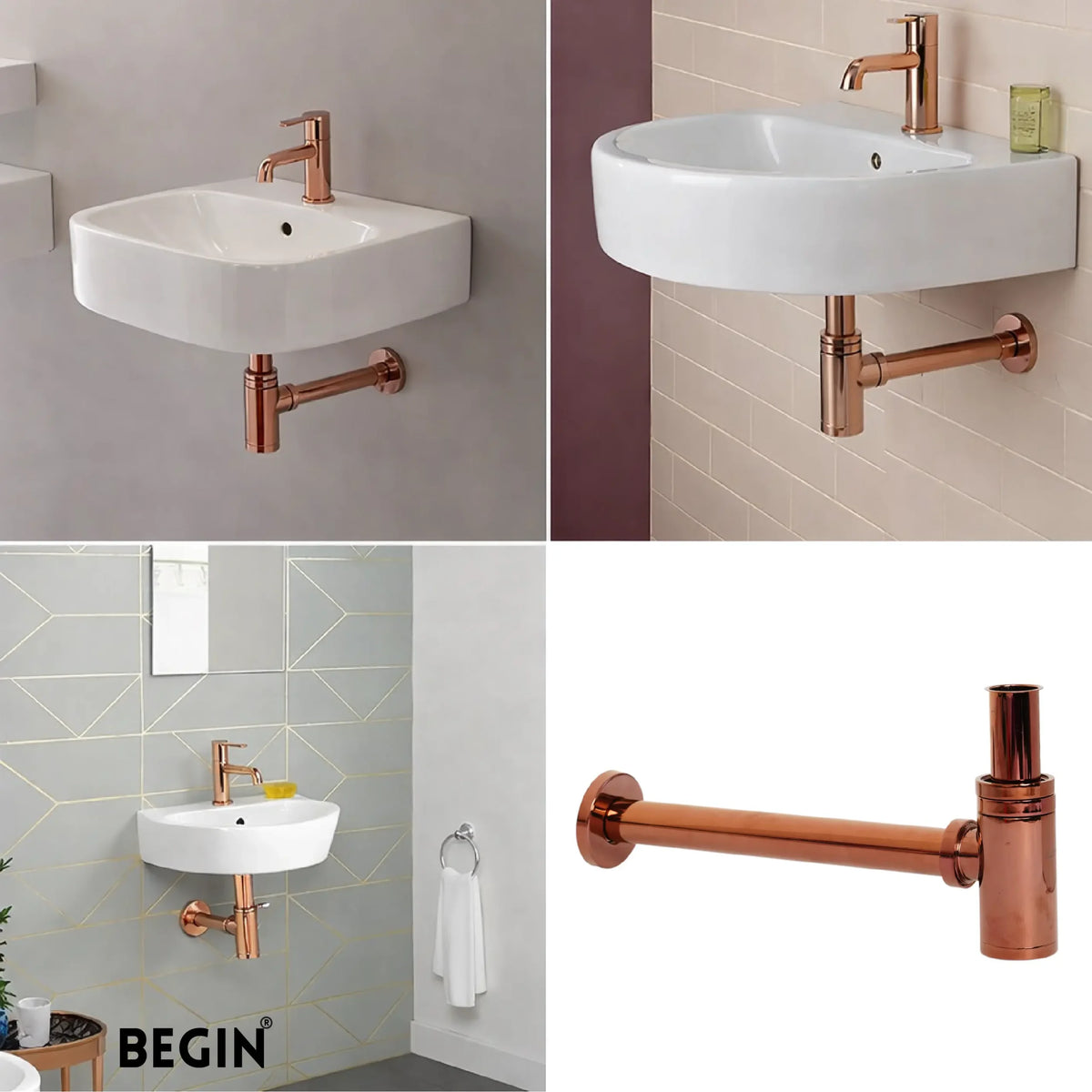 Bottle Trap Rose Gold Finish 300mm AA0041RG | Begin Faucets