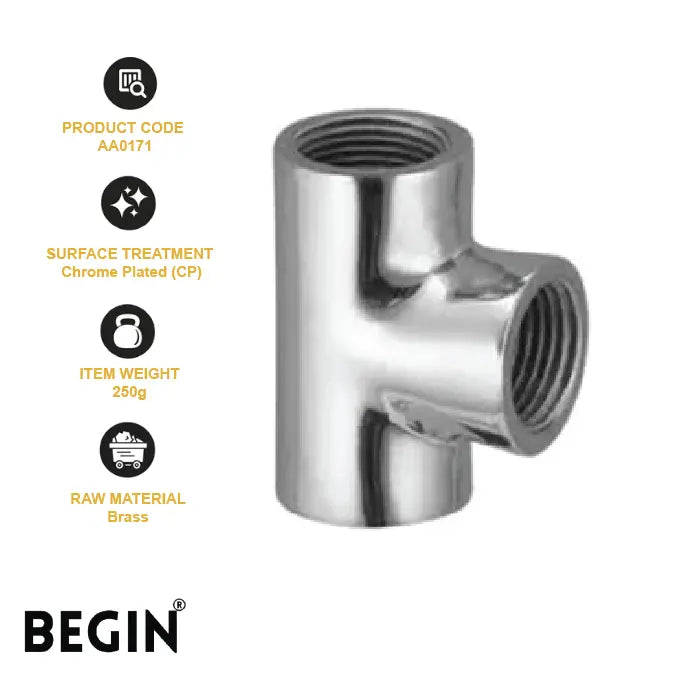 CP Brass Tee AA0171 – Chrome Plated 1pcs | Begin Faucets
