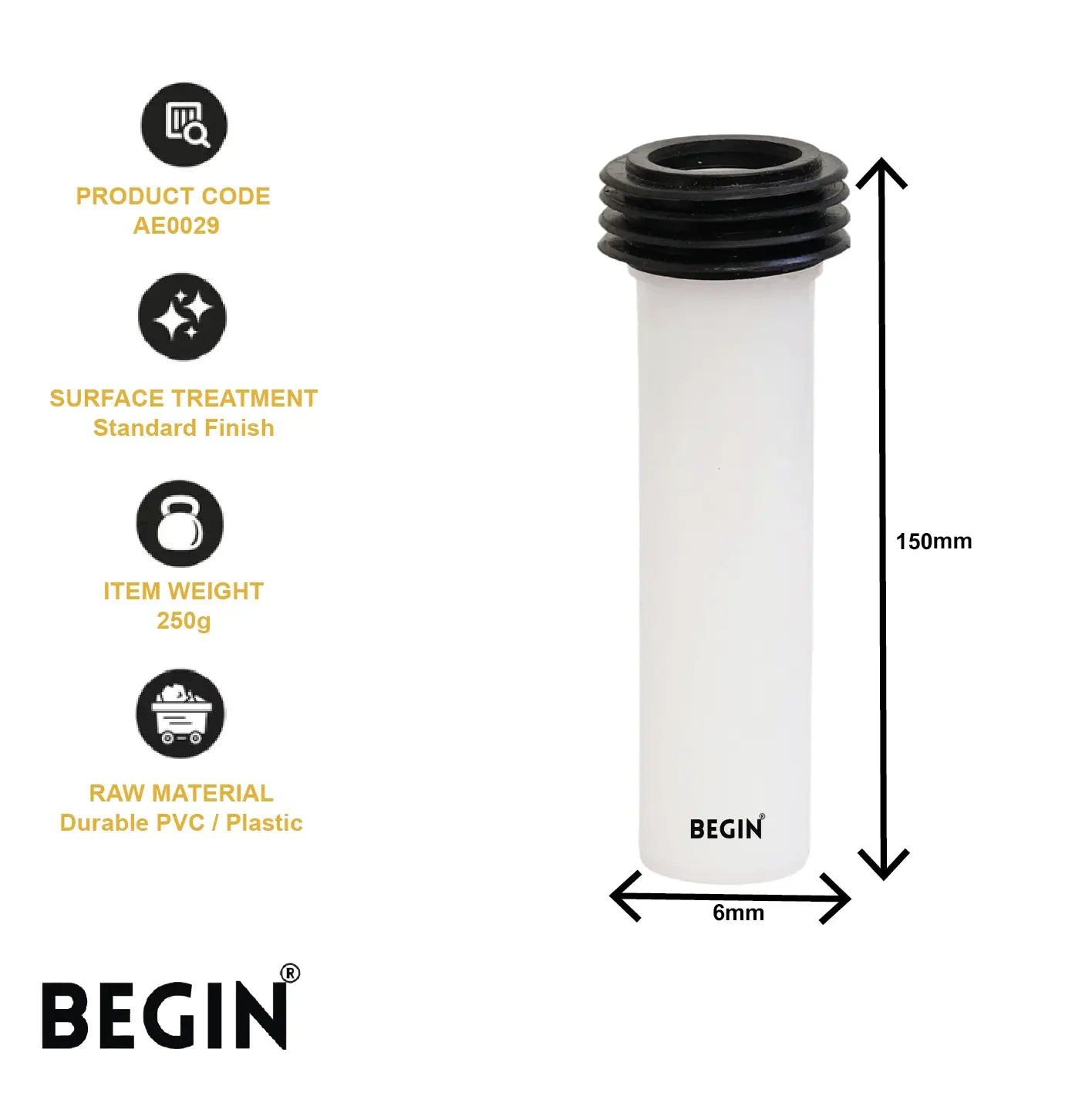 Cistern Pipe 1 1/4 Inch x 6 Inch AE0029 – Flush Connection Pipe | Begin Faucets