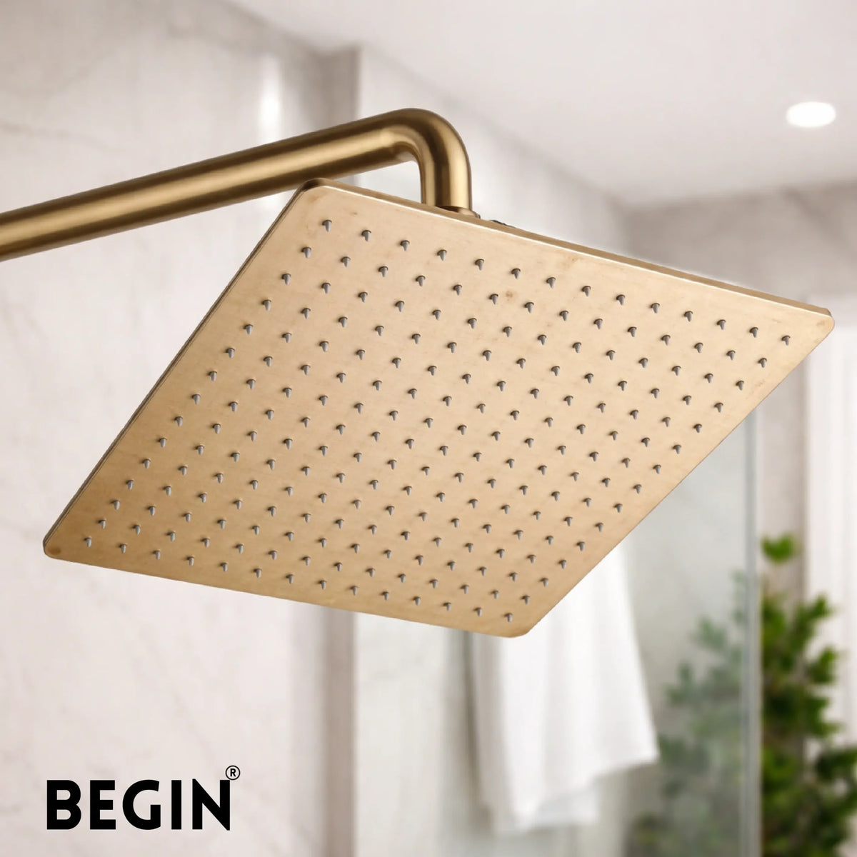 Gold Rain Shower 12x12 AB3154GG – Luxury Overhead Shower | Begin Faucets