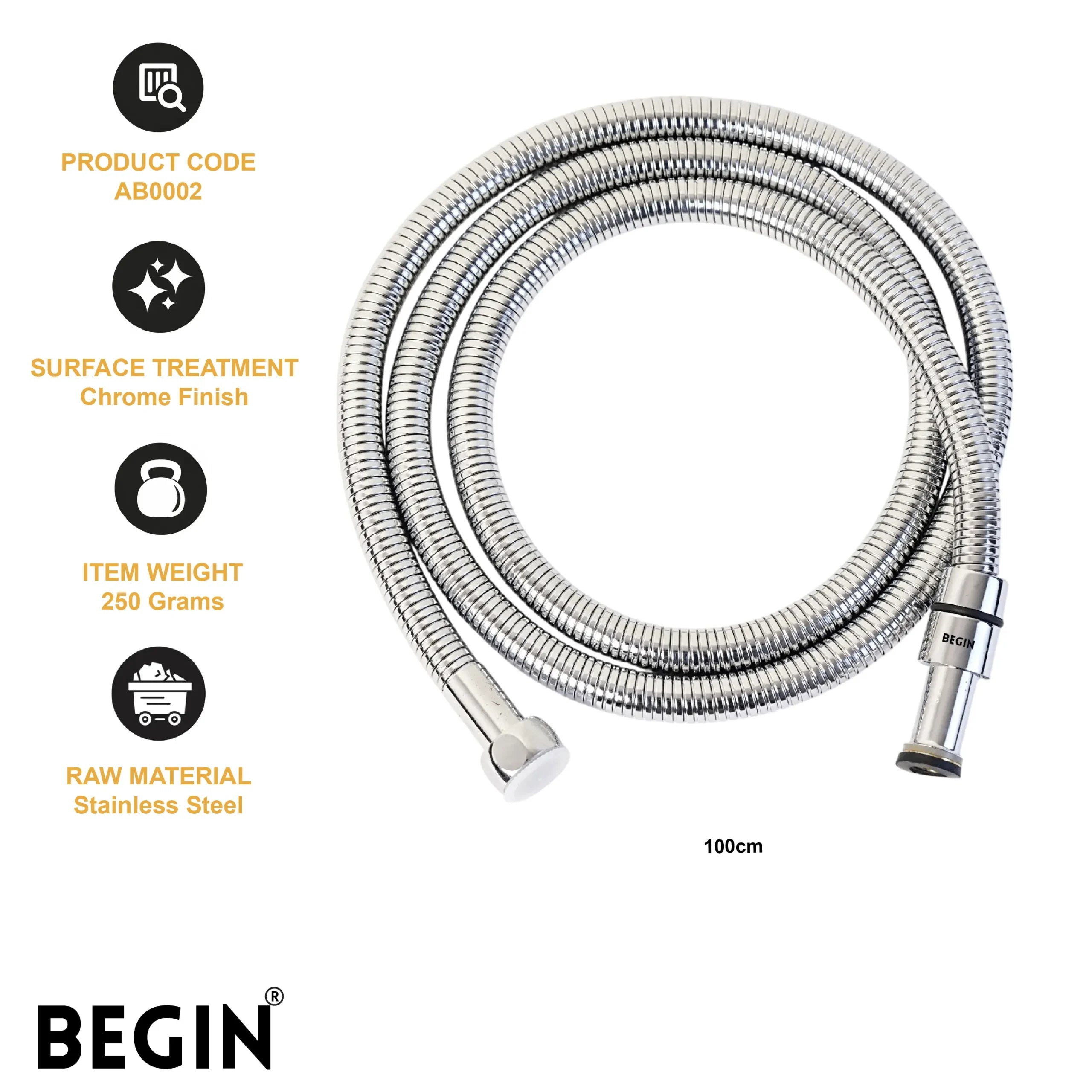 SS Tube 1 Meter AB0002 | Begin | Health Faucets SS Shower Hose 1m