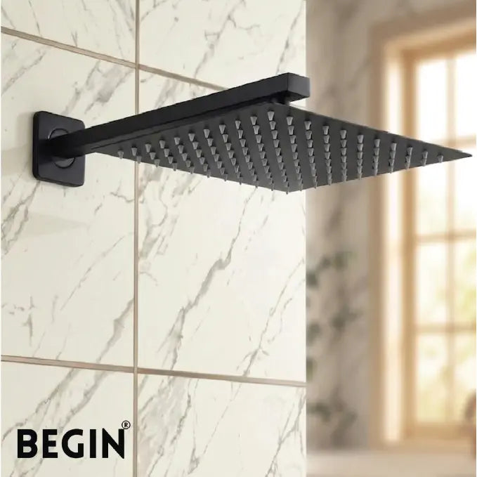 Matte Black Rain Shower 8x8 AB3152MB  Premium Overhead Shower | Begin Faucets