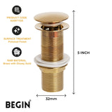Pop Up Waste Coupling 5 Inch Glossy Gold AA0071GG – Basin Drain | Begin Faucets