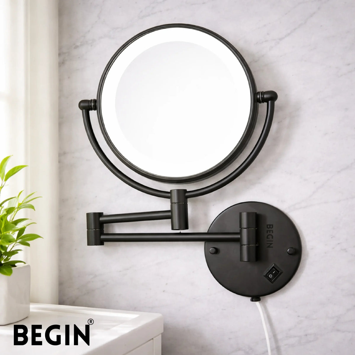 Matte Black LED Magnifying Mirror AC0080MB – Bathroom Mirror | Begin Faucets